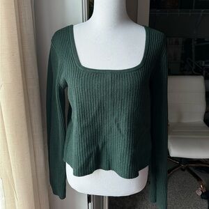 Dark Green Ribbed Long Sleeve Top